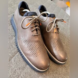 COLE HAAN ZeroGrand Sz 9.5 Green Gray Wingtip Laser Cut Oxford Shoes Orig $300